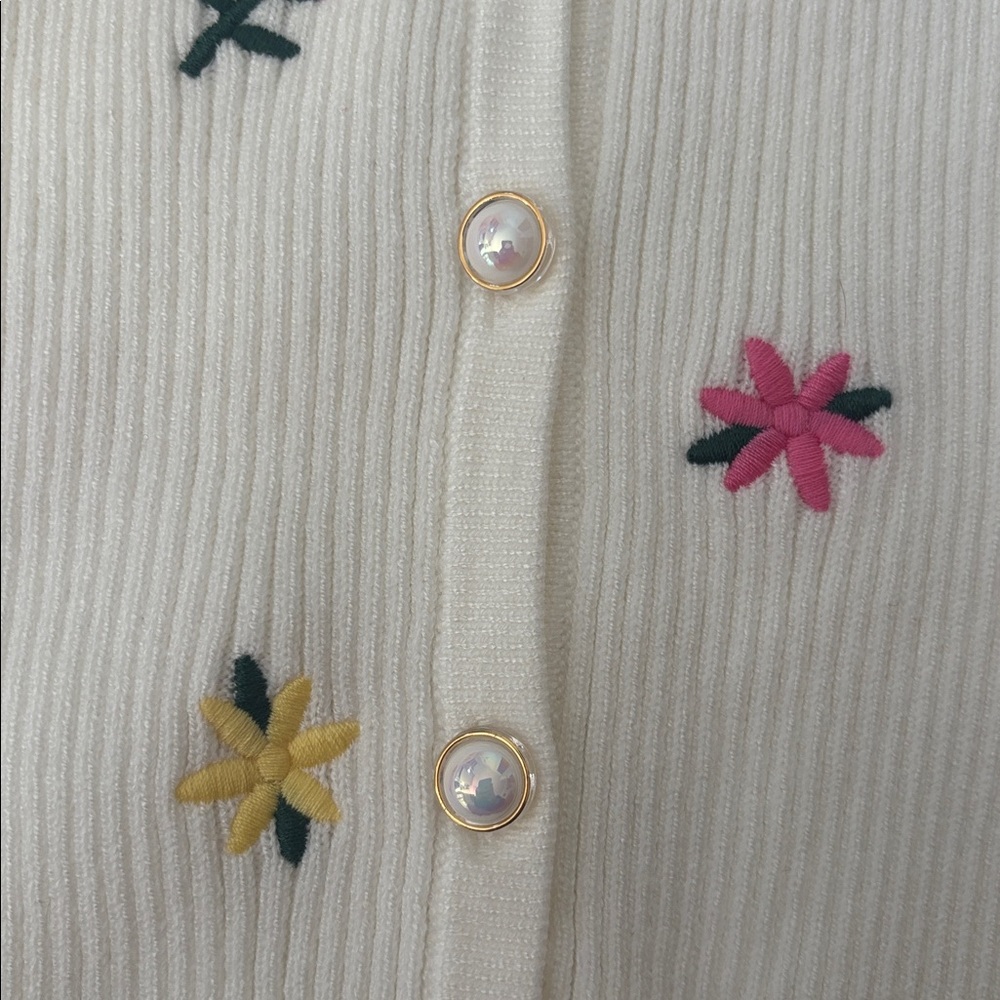 Floral Embroidered Cream Cardigan - Picture 4 of 6